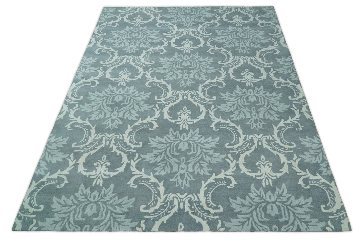 Hand Tufted Ivory, Gray and Blue Contemporary Style Wool Area Rug
