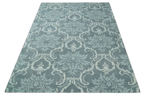 Hand Tufted Ivory, Gray and Blue Contemporary Style Wool Area Rug