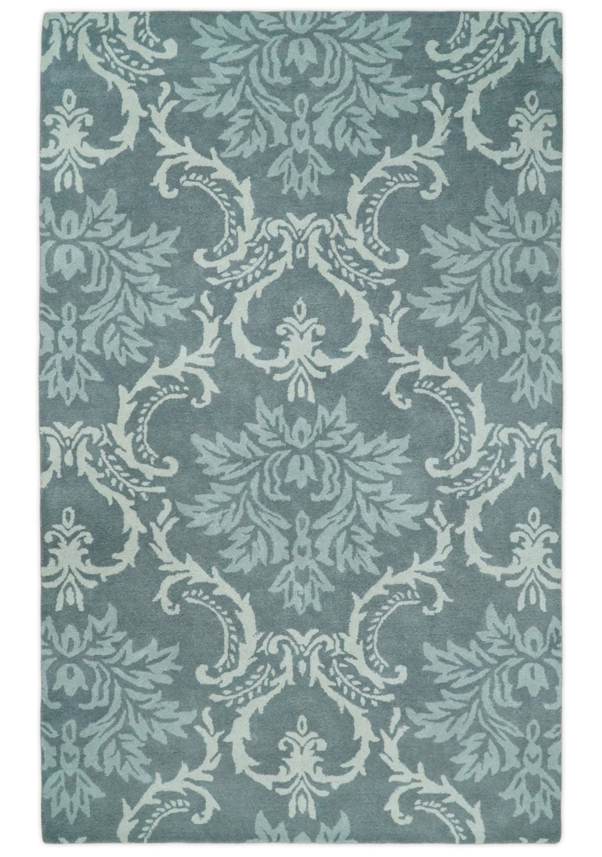 Hand Tufted Ivory, Gray and Blue Contemporary Style Wool Area Rug