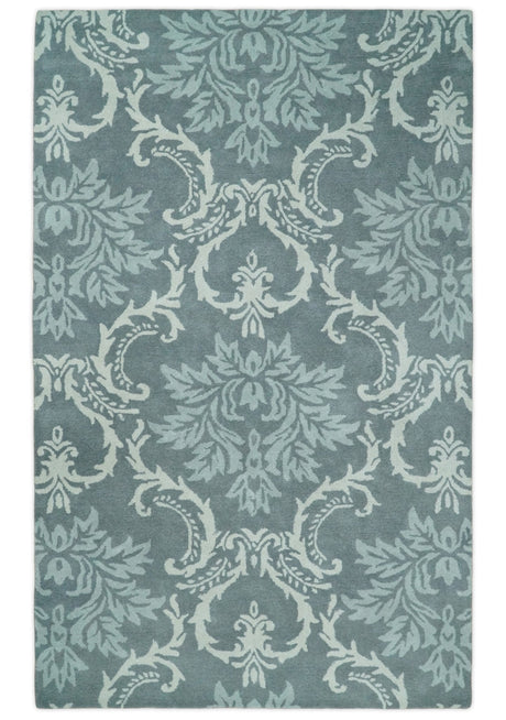 Hand Tufted Ivory, Gray and Blue Contemporary Style Wool Area Rug