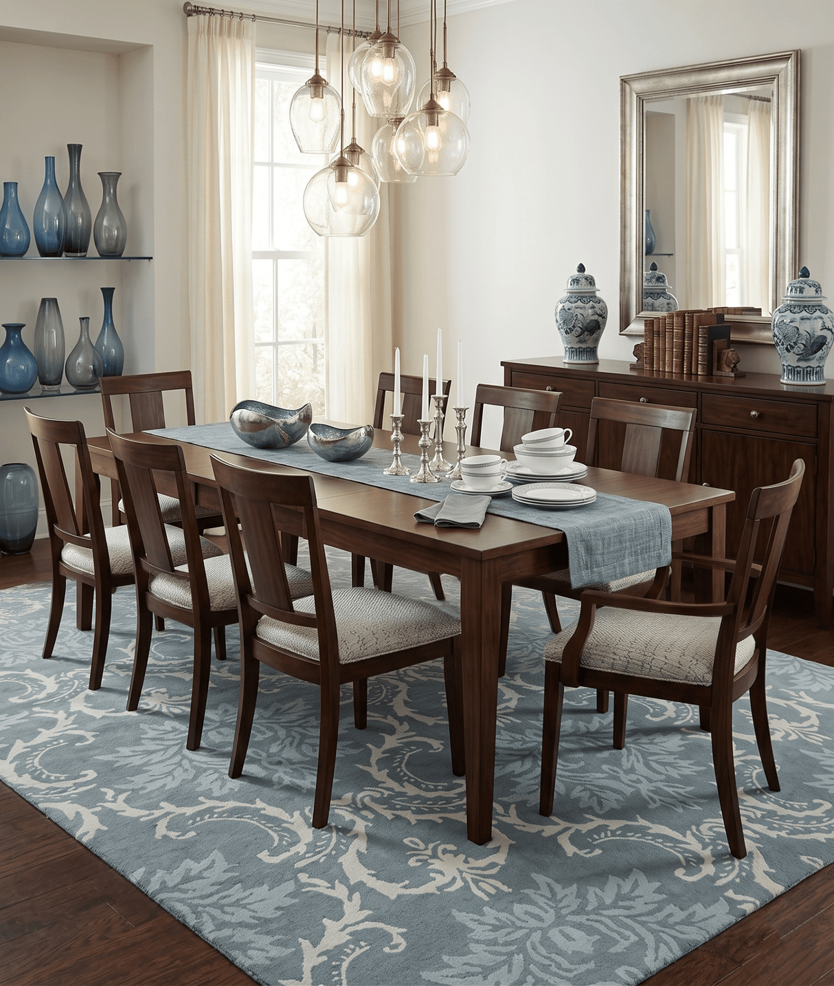 Hand Tufted Ivory, Gray and Blue Contemporary Style Wool Area Rug