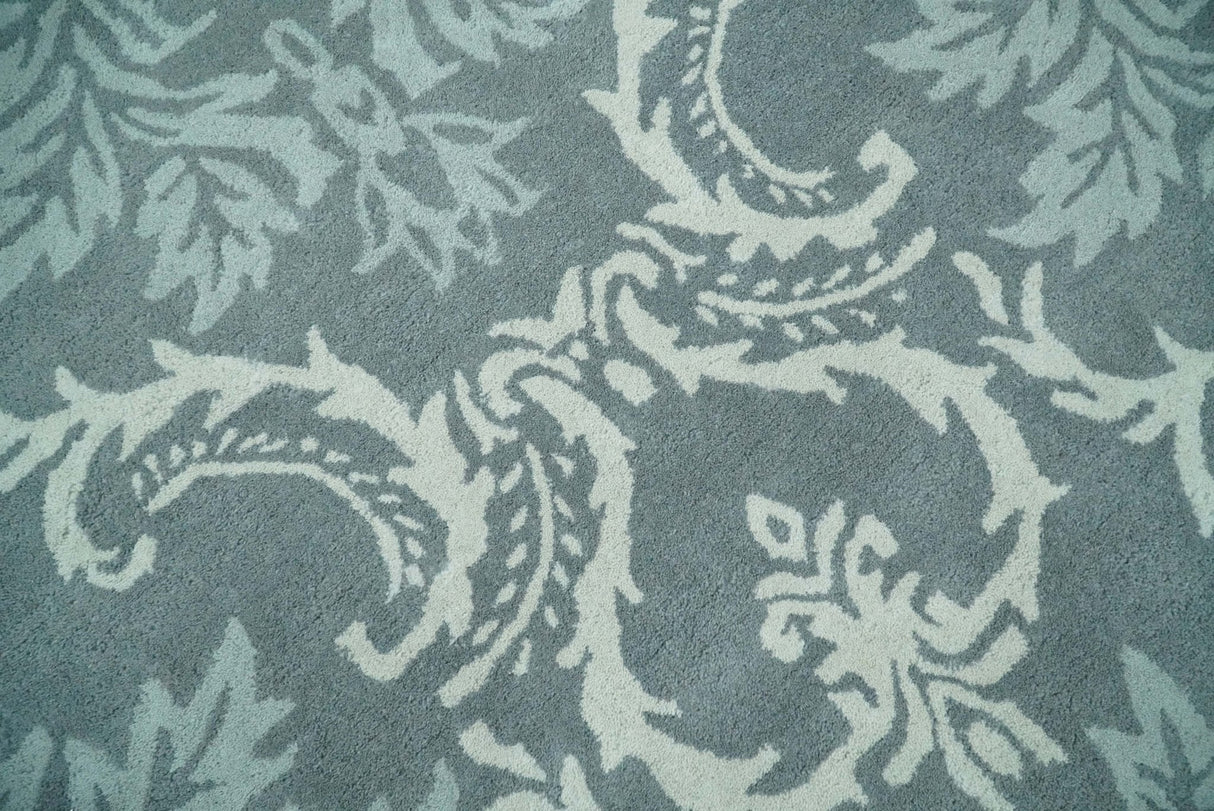 Hand Tufted Ivory, Gray and Blue Contemporary Style Wool Area Rug