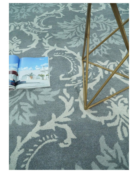 Hand Tufted Ivory, Gray and Blue Contemporary Style Wool Area Rug