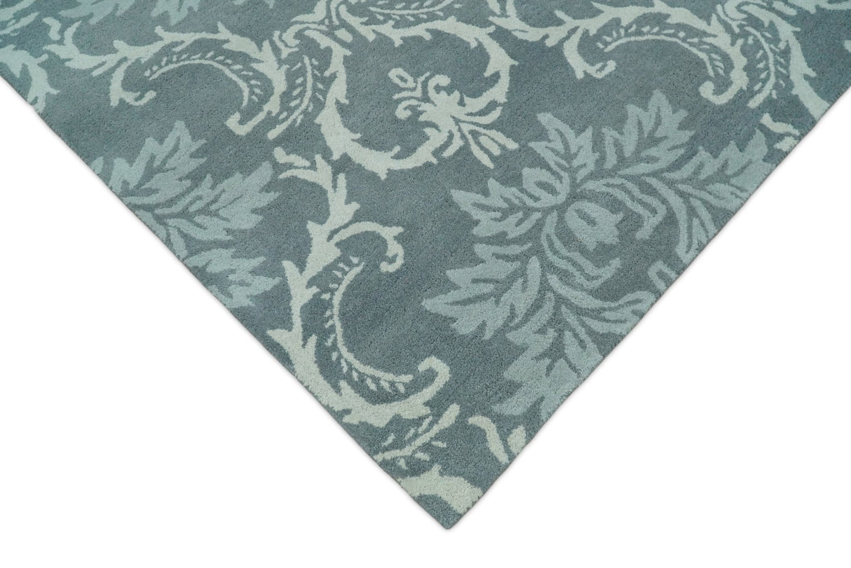 Hand Tufted Ivory, Gray and Blue Contemporary Style Wool Area Rug