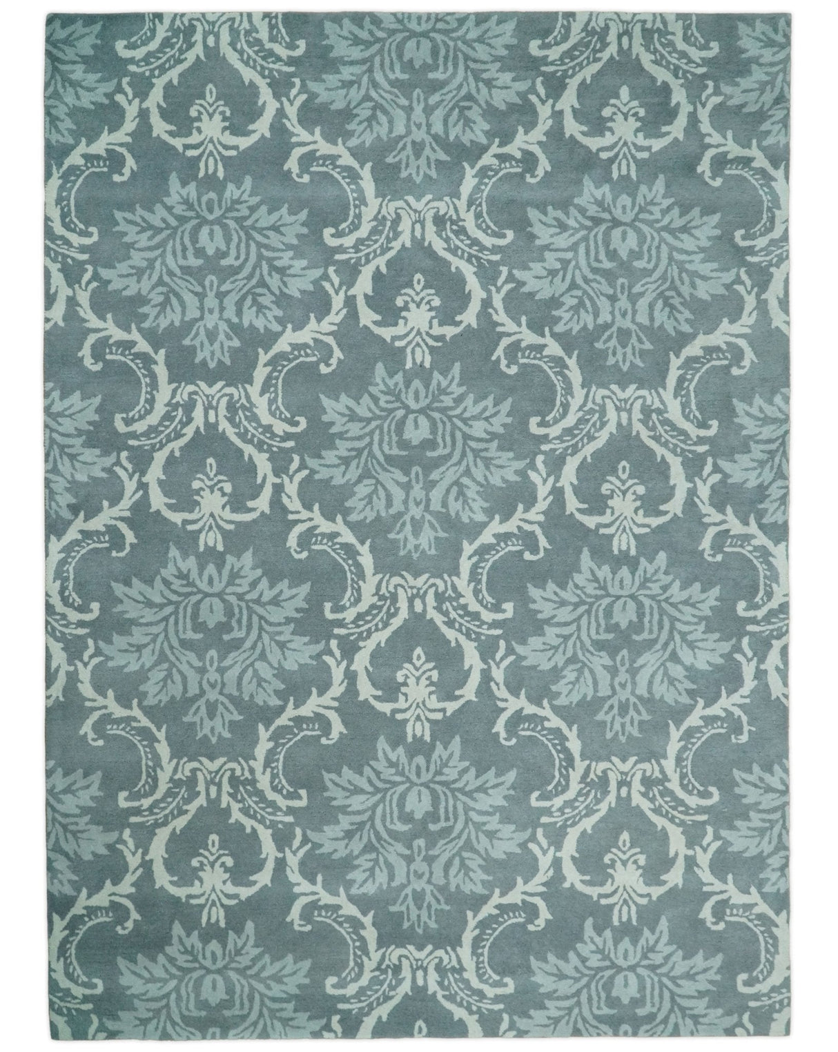 Hand Tufted Ivory, Gray and Blue Contemporary Style Wool Area Rug