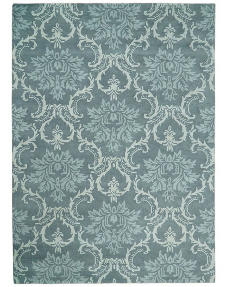 Hand Tufted Ivory, Gray and Blue Contemporary Style Wool Area Rug