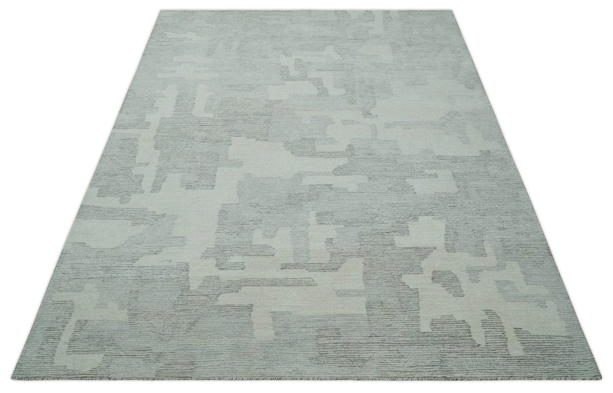 Hand Tufted Ivory, Silver and Blue Modern Abstract Custom Made Wool Rug-Parc Decor