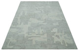 Hand Tufted Ivory, Silver and Blue Modern Abstract Custom Made Wool Rug-Parc Decor