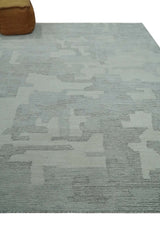 Hand Tufted Ivory, Silver and Blue Modern Abstract Custom Made Wool Rug-Parc Decor