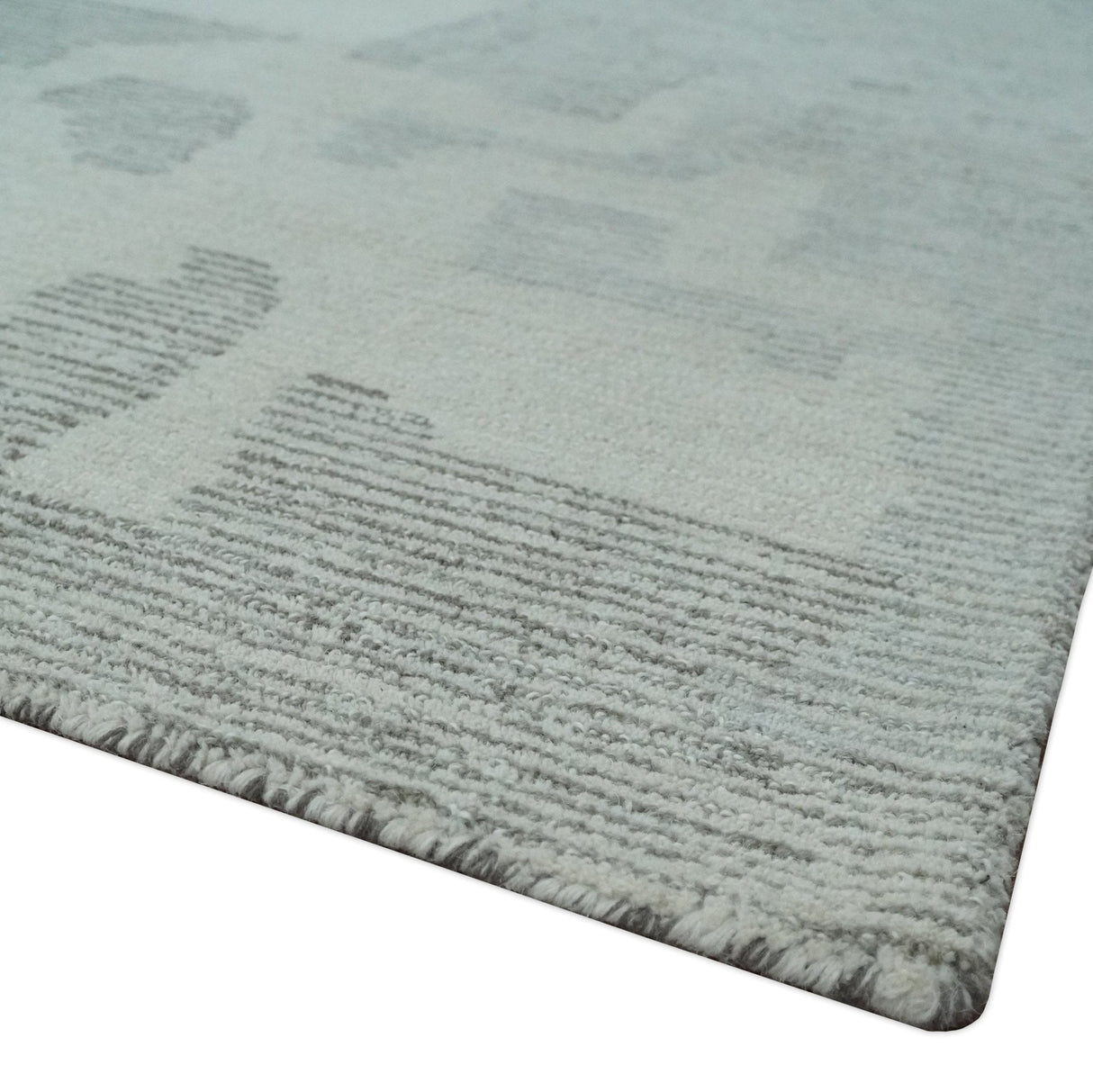 Hand Tufted Ivory, Silver and Blue Modern Abstract Custom Made Wool Rug-Parc Decor