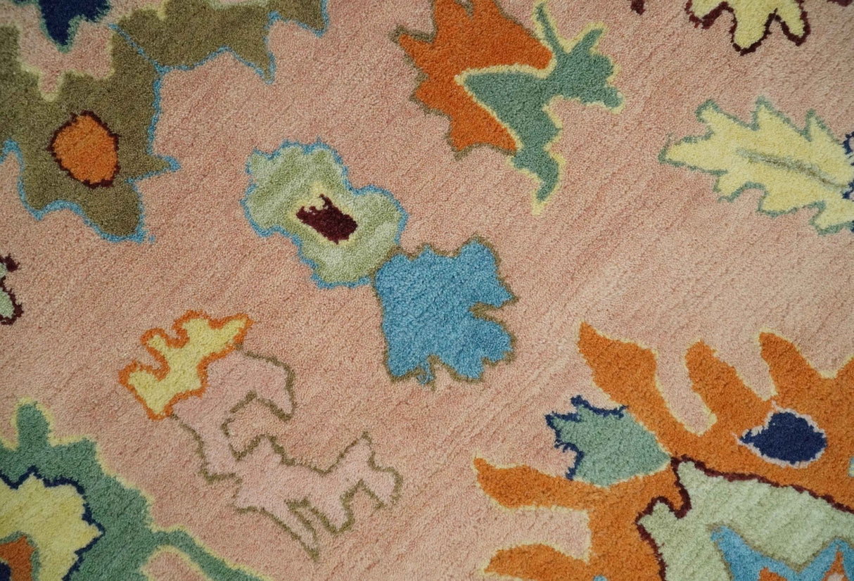 Hand Tufted Pink Peach and Gold Modern Colorful Oushak Rug