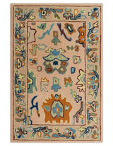 Hand Tufted Pink Peach and Gold Modern Colorful Oushak Rug