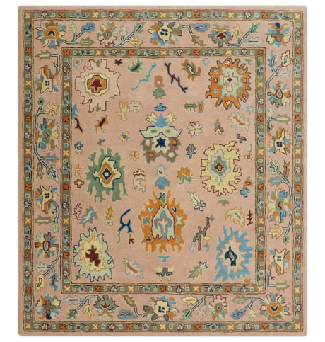 Hand Tufted Pink Peach and Gold Modern Colorful Oushak Rug
