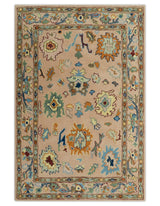 Hand Tufted Pink Peach and Gold Modern Colorful Oushak Rug