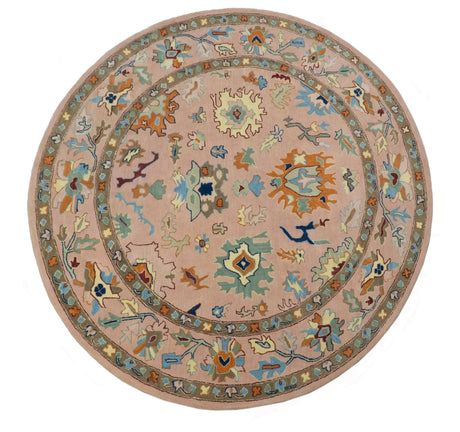 Hand Tufted Pink Peach and Gold Modern Colorful Oushak Rug