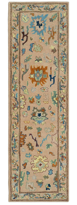 Hand Tufted Pink Peach and Gold Modern Colorful Oushak Rug
