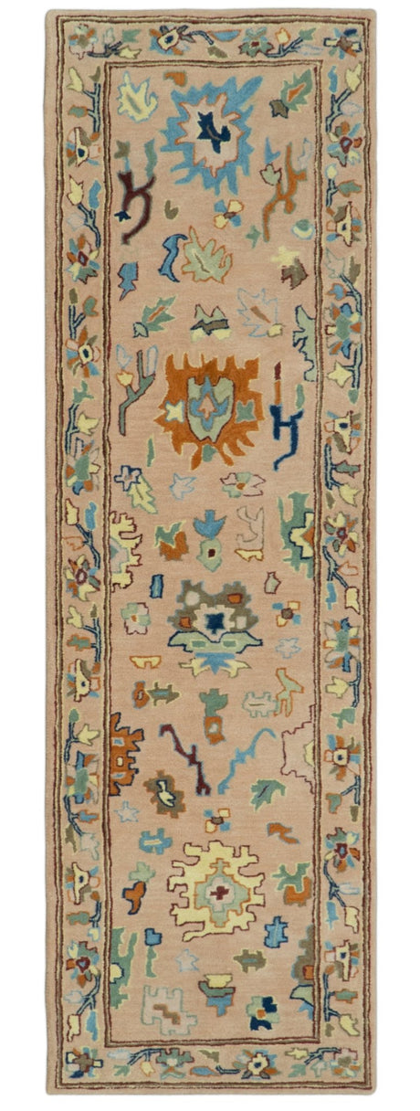 Hand Tufted Pink Peach and Gold Modern Colorful Oushak Rug
