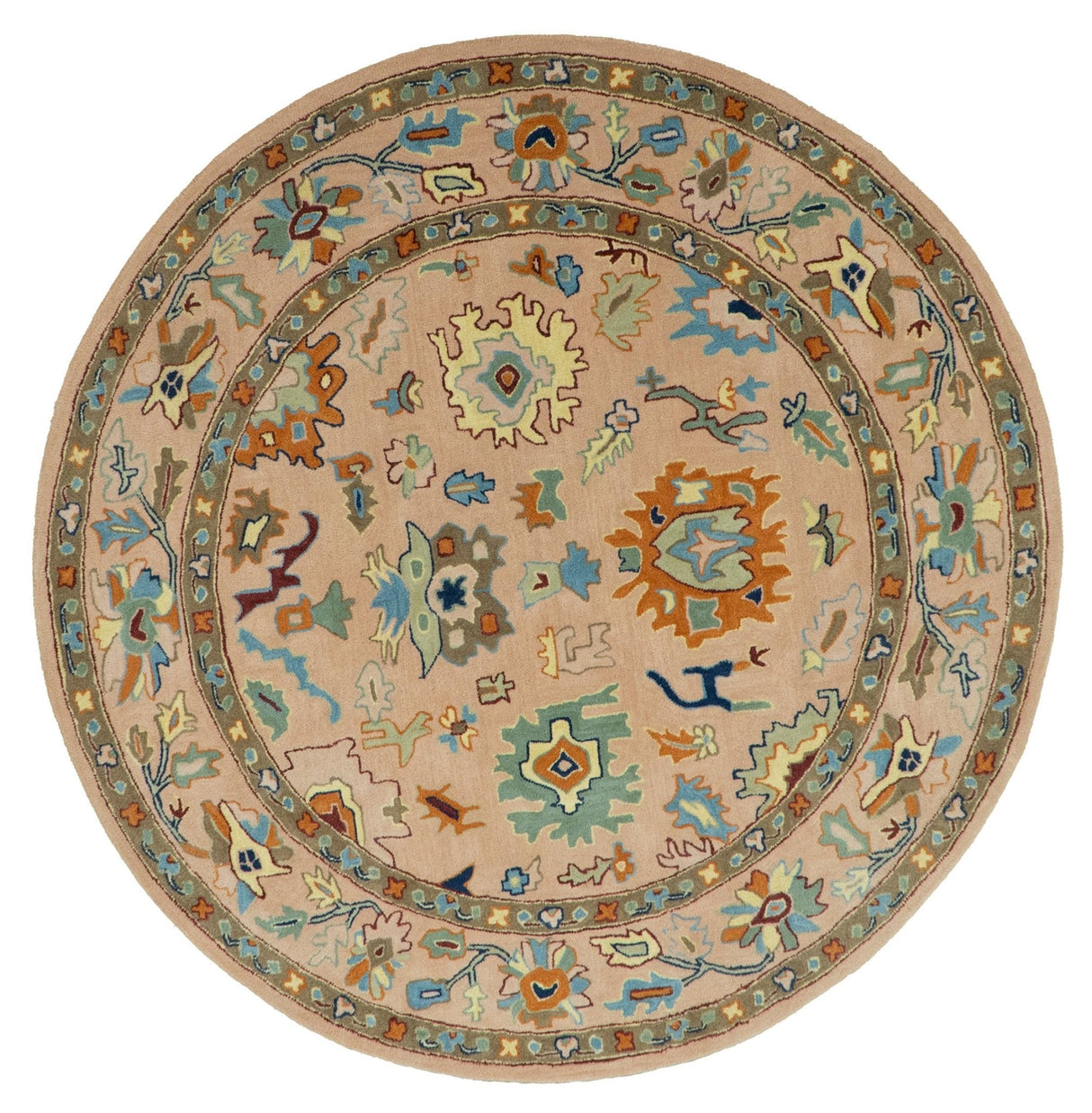 Hand Tufted Pink Peach and Gold Modern Colorful Oushak Rug