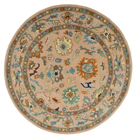 Hand Tufted Pink Peach and Gold Modern Colorful Oushak Rug