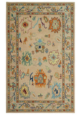 Hand Tufted Pink Peach and Gold Modern Colorful Oushak Rug