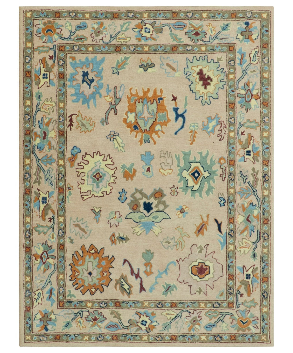 Hand Tufted Pink Peach and Gold Modern Colorful Oushak Rug