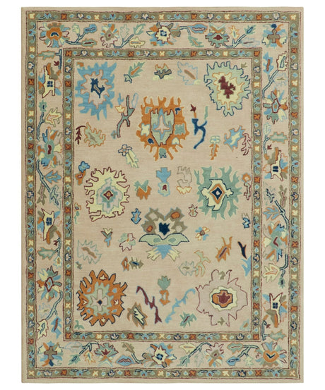 Hand Tufted Pink Peach and Gold Modern Colorful Oushak Rug