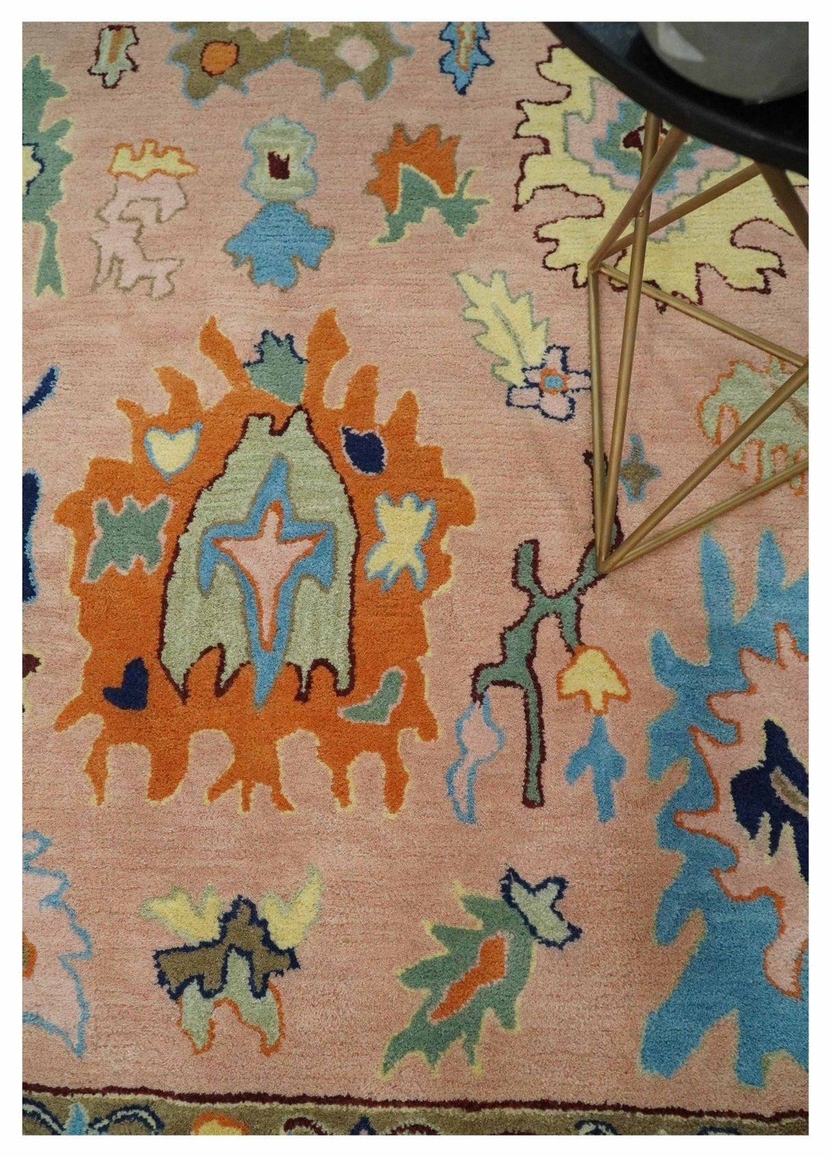 Hand Tufted Pink Peach and Gold Modern Colorful Oushak Rug