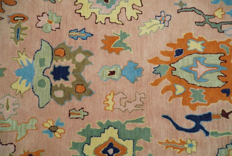 Hand Tufted Pink Peach and Gold Modern Colorful Oushak Rug