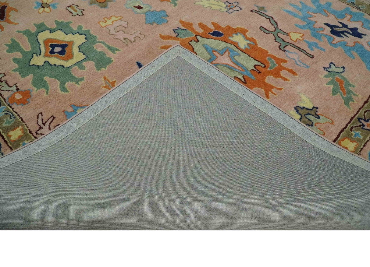 Hand Tufted Pink Peach and Gold Modern Colorful Oushak Rug