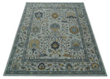 Hand Tufted Silver and Blue Donegal Oushak Rug, Multi Size Living Room and Bedroom Rug