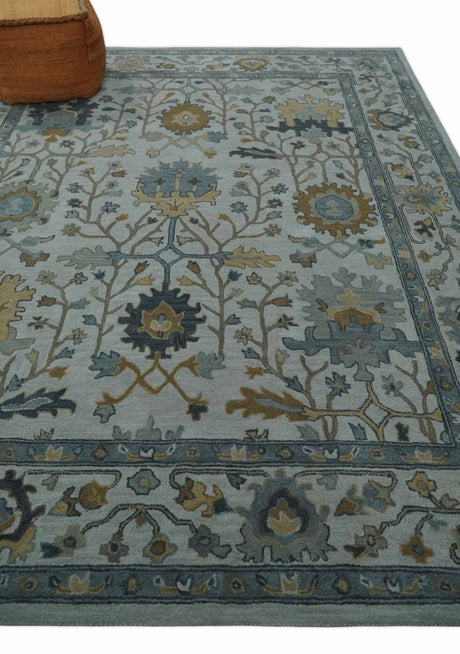 Hand Tufted Silver and Blue Donegal Oushak Rug, Multi Size Living Room and Bedroom Rug