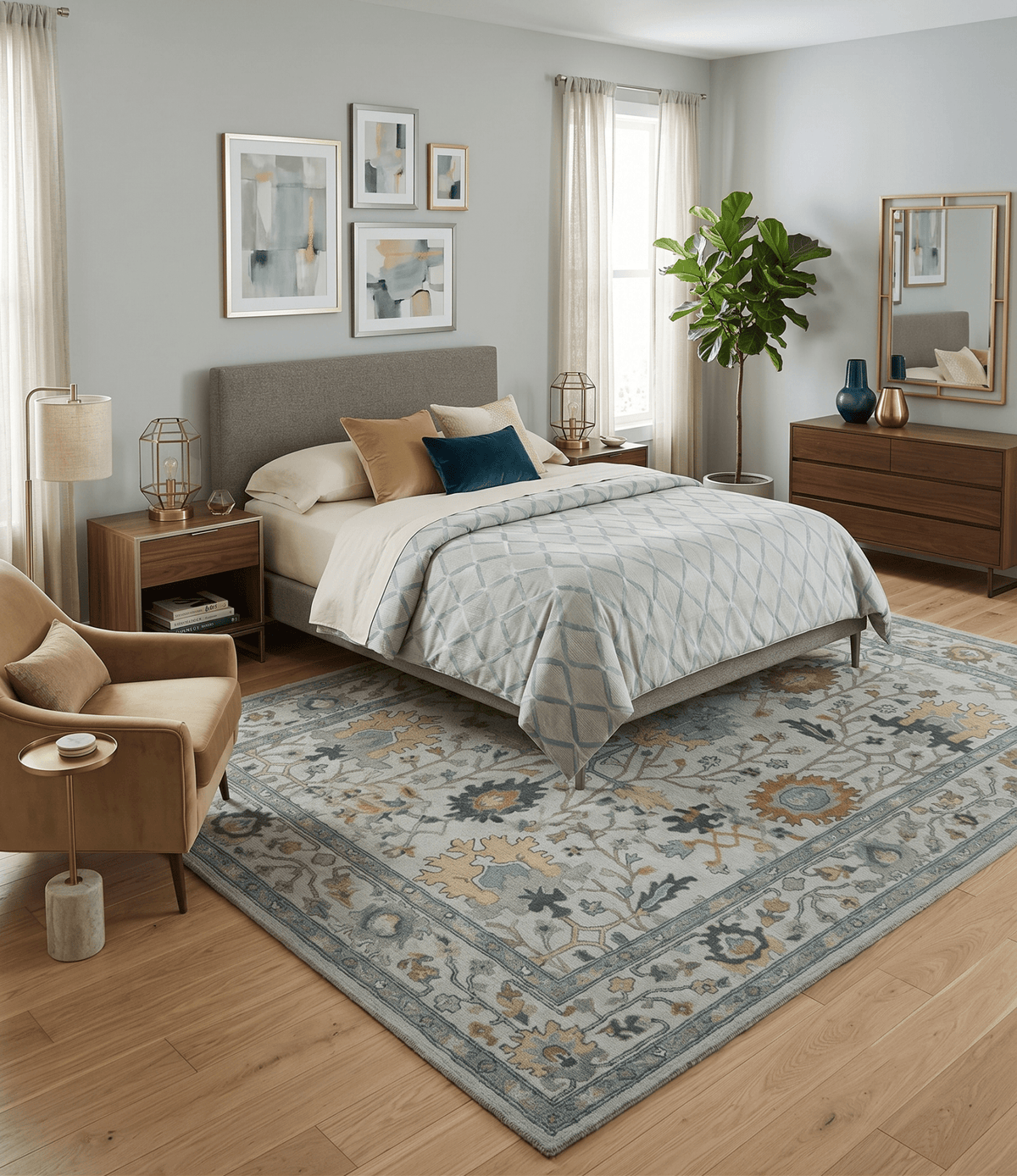 Hand Tufted Silver and Blue Donegal Oushak Rug, Multi Size Living Room and Bedroom Rug