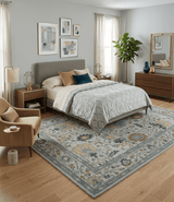 Hand Tufted Silver and Blue Donegal Oushak Rug, Multi Size Living Room and Bedroom Rug