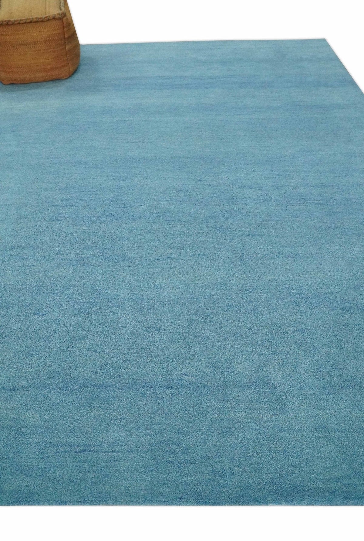 Hand Tufted Solid Plane Light Blue Woolen wool Area Rug