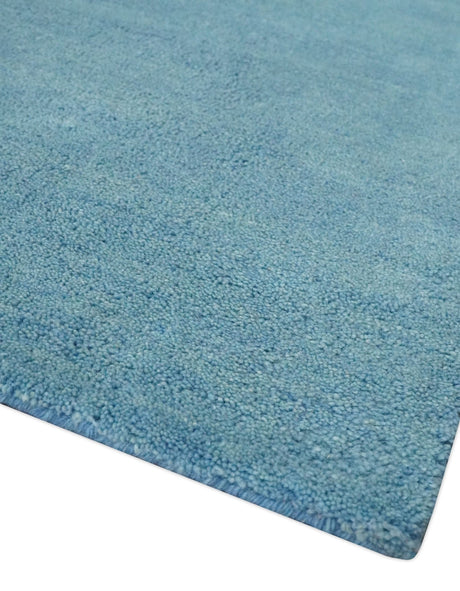 Hand Tufted Solid Plane Light Blue Woolen wool Area Rug