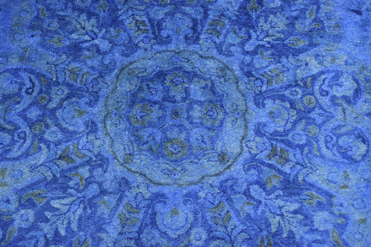 Hand Tufted Traditional Design Blue Overdyed Wool Area Rug