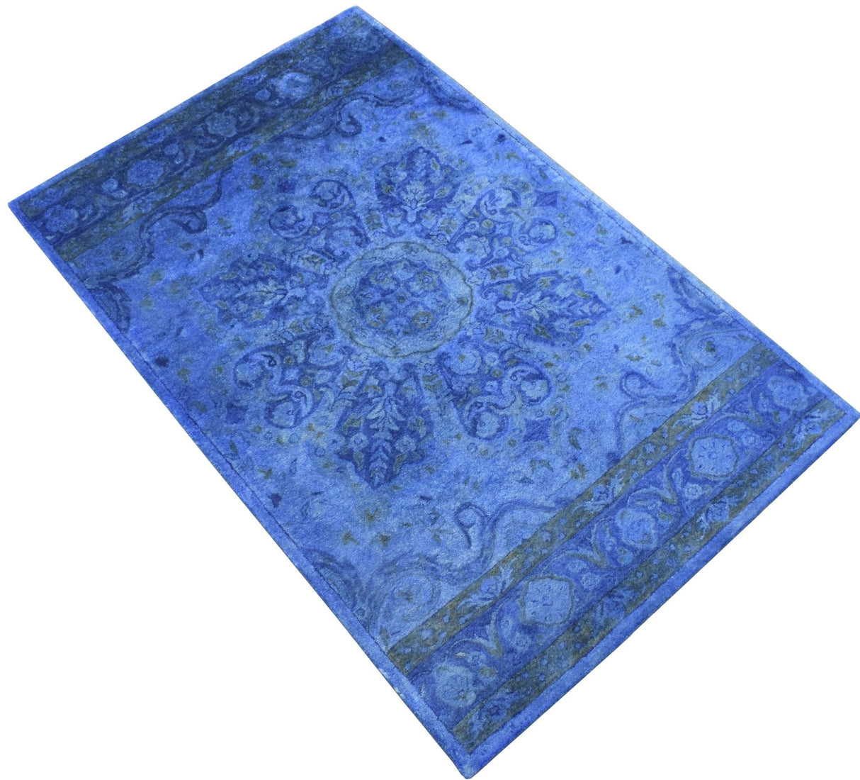 Hand Tufted Traditional Design Blue Overdyed Wool Area Rug