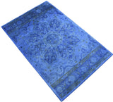 Hand Tufted Traditional Design Blue Overdyed Wool Area Rug