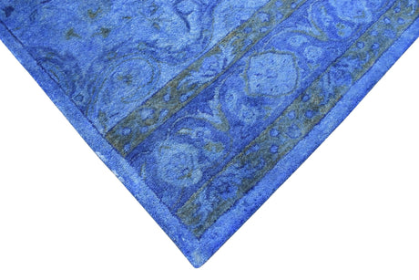 Hand Tufted Traditional Design Blue Overdyed Wool Area Rug