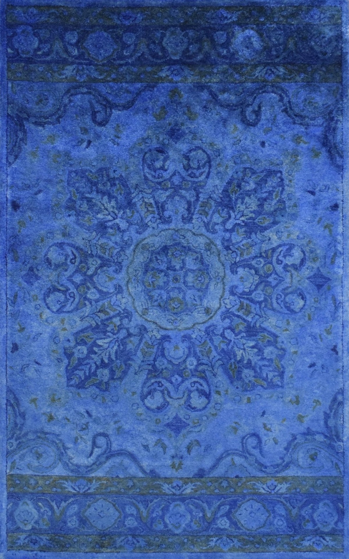 Hand Tufted Traditional Design Blue Overdyed Wool Area Rug
