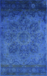 Hand Tufted Traditional Design Blue Overdyed Wool Area Rug