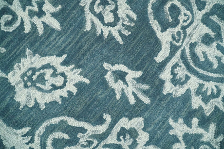 Hand Tufted Traditional Teal and Ivory Wool Area Rug