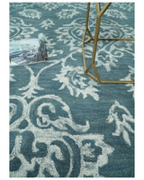 Hand Tufted Traditional Teal and Ivory Wool Area Rug