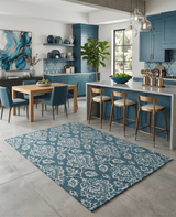 Hand Tufted Traditional Teal and Ivory Wool Area Rug