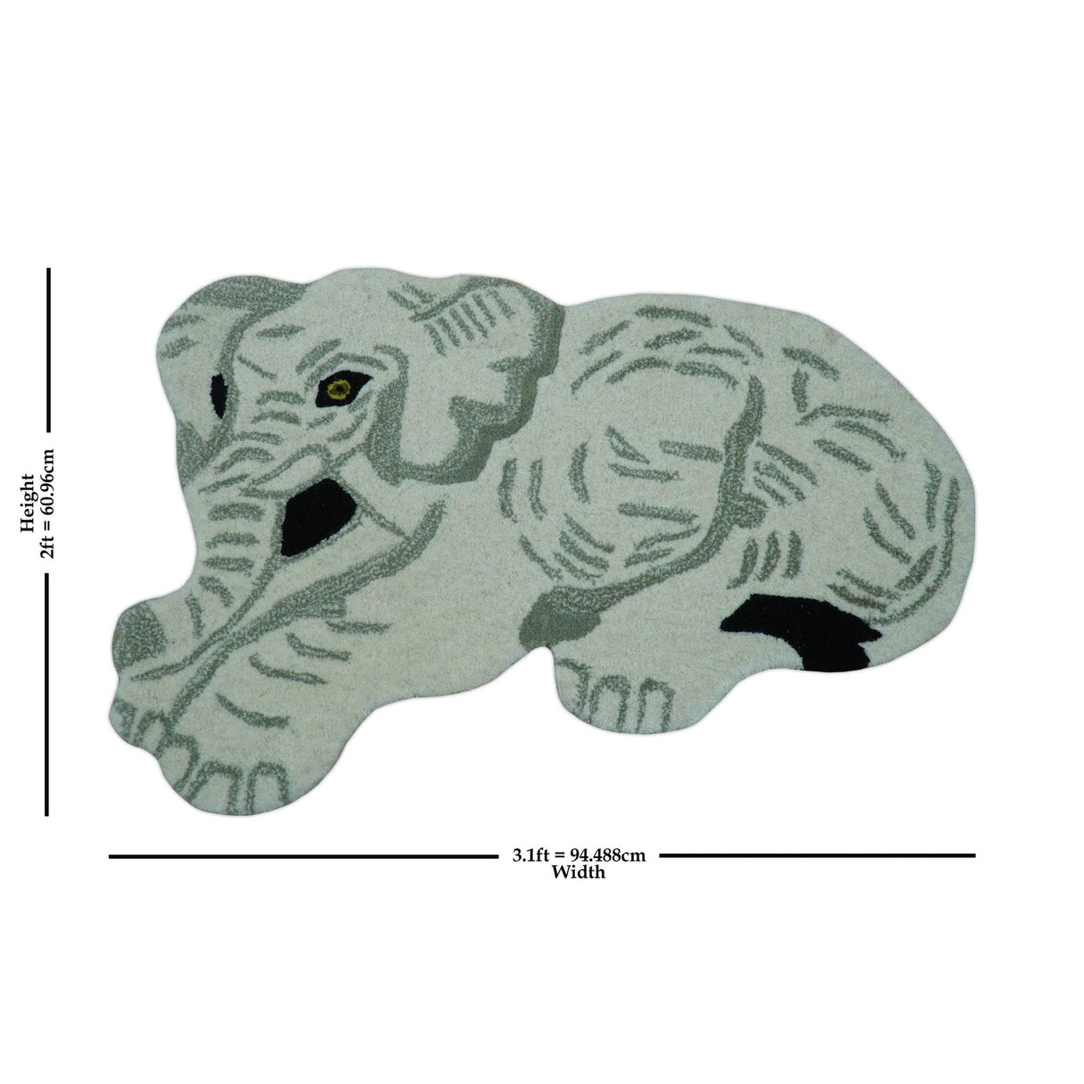Hand Tufted White Animal Elephant 2x3 Wool Area Rug-Parc Decor