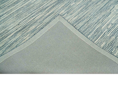 Hand Tufted Woolen Modern White and Blue Custom Made Area Rug