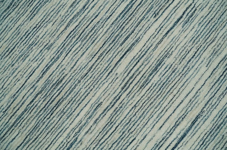 Hand Tufted Woolen Modern White and Blue Custom Made Area Rug