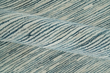 Hand Tufted Woolen Modern White and Blue Custom Made Area Rug