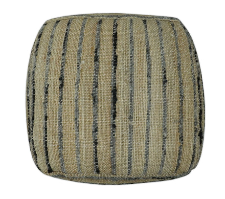 Hand Woven Beige and Charcoal Stripes Design Jute Pouf-Pouf-Parc Decor