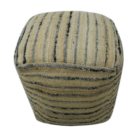 Hand Woven Beige and Charcoal Stripes Design Jute Pouf-Pouf-Parc Decor